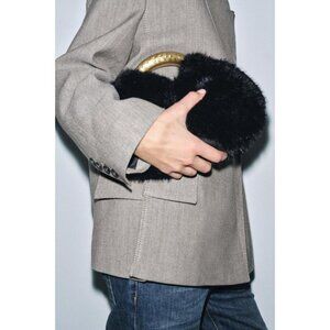 ZARA FAUX FUR HANDBAG WITH METAL HANDLE